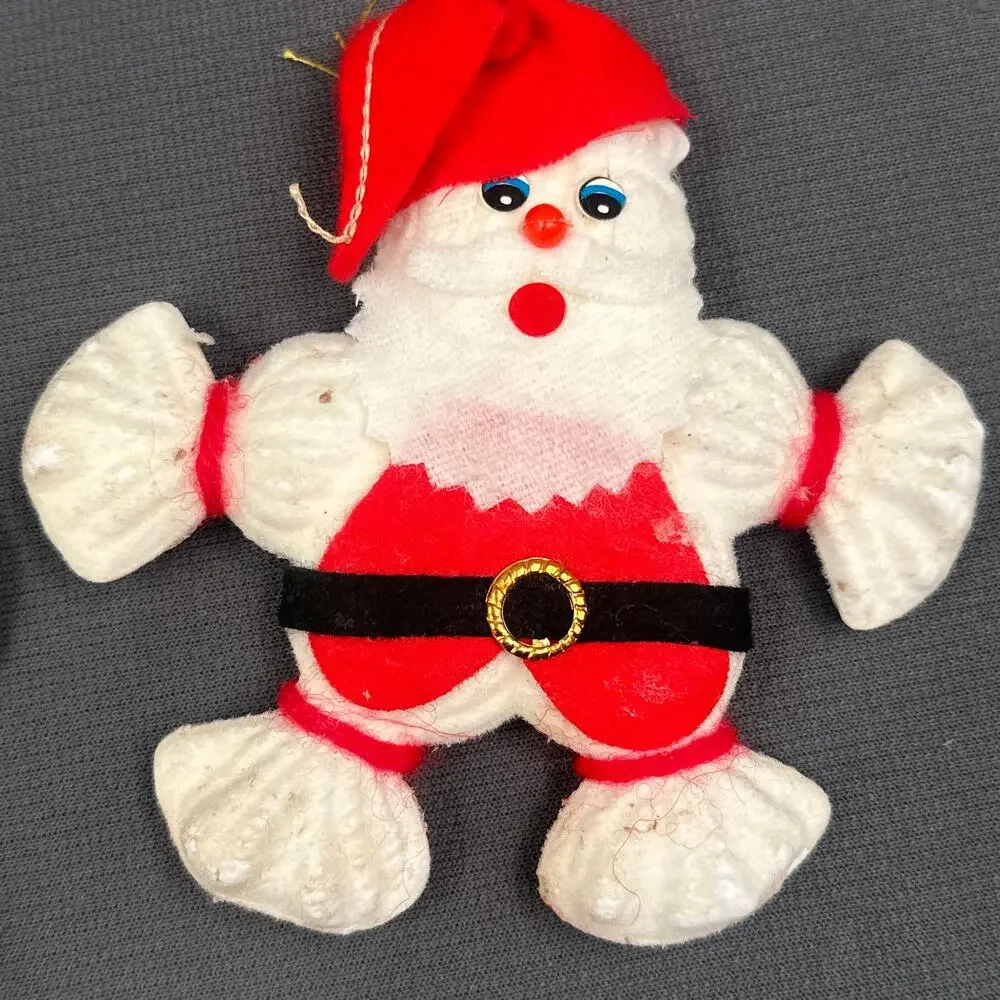 VTG 60s Flocked Felt Christmas Ornaments Retro Holiday Kitschy Whimsy Nostalgic